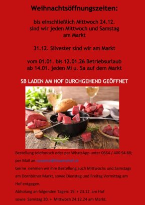 Weihnachtsöffnungszeiten